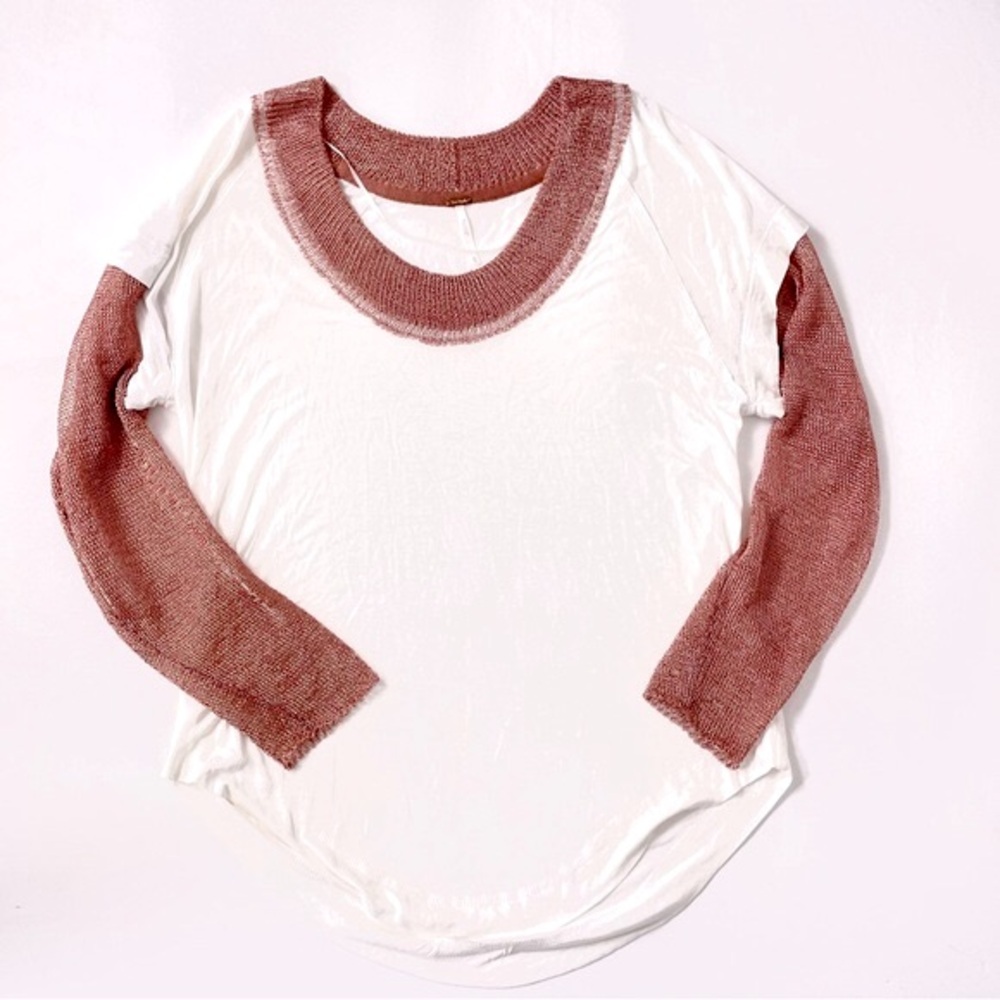 Free People Tunic Rose Gold Metallic Sleeves & Scoop Neck Collar XSmall